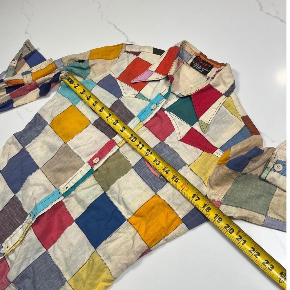 indian madres Patchwork Shirt Multi Color Cotton Vintage 60s 70s Distressed - Picture 8 of 8
